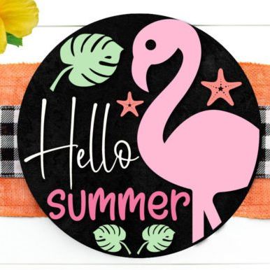 14" Laser Cut Wooden Door Hanger Kit - Flamingo "Hello Summer" - Counter Culture DIY