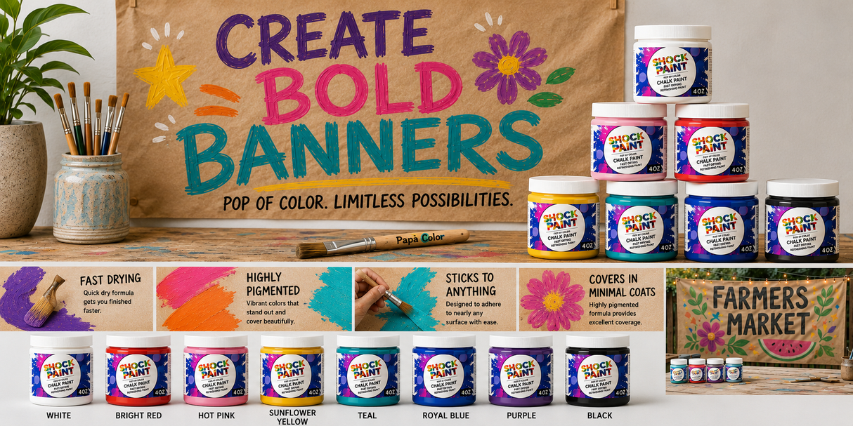 Pop of Color Shock Paint banner painting collection with brown kraft paper banner