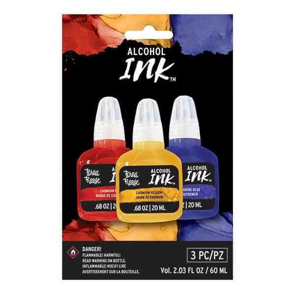 Brea Reese Alcohol Ink 3 Pack - Cadmium Red, Cadmium Yellow, Ultramarine Blue - Counter Culture DIY