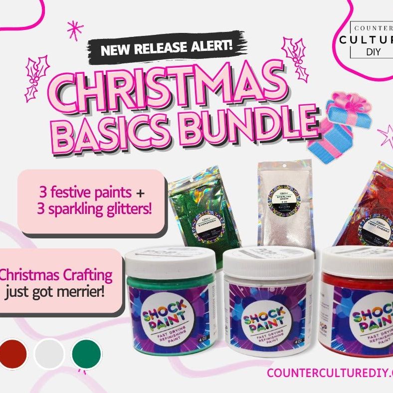 🎄 Christmas Basics Bundle – Pop of Color Paints & Matching Glitters | Holiday Red, White & Green Set - Counter Culture DIY