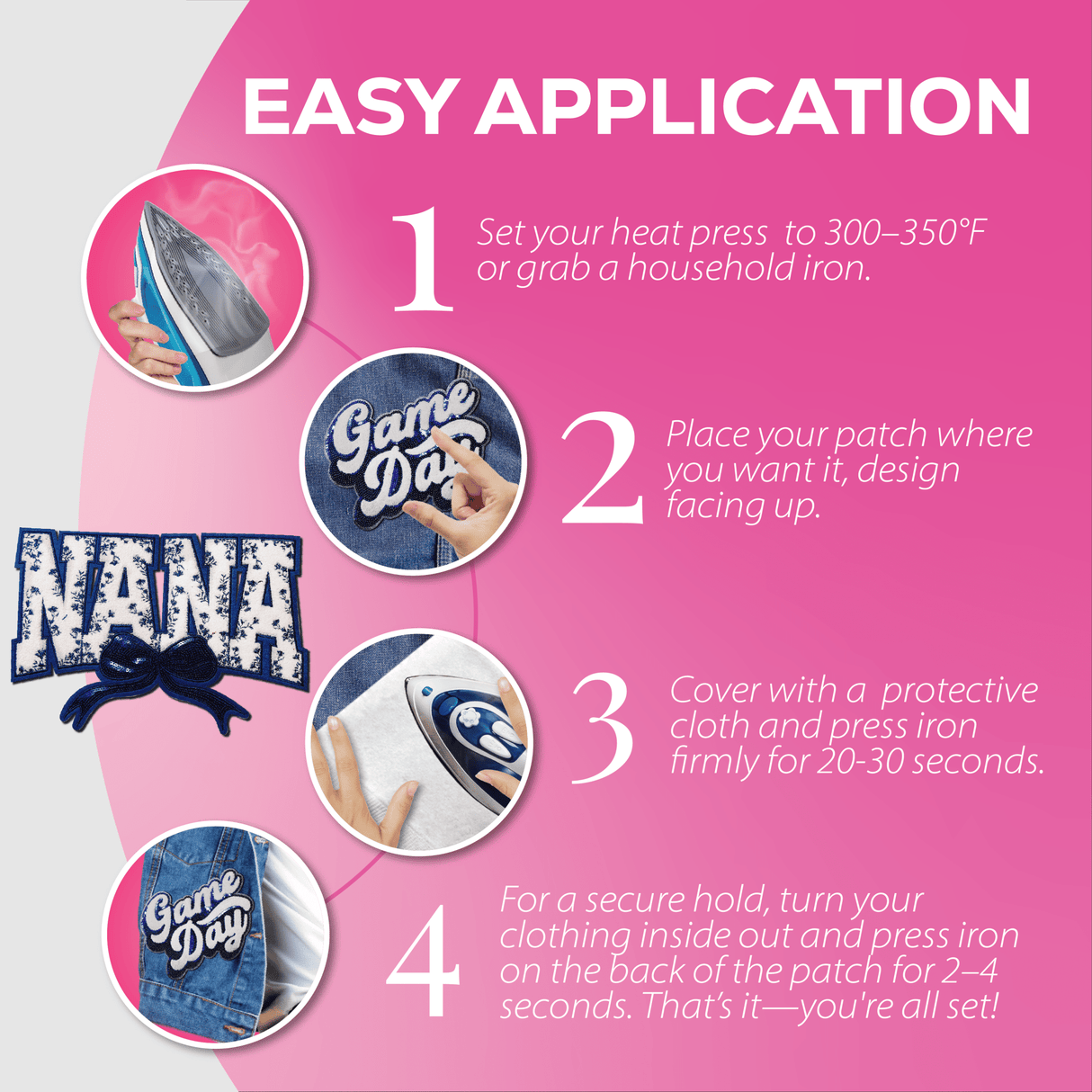 "Nana" Blue Floral with blue bow Chenille Patch - Counter Culture DIY