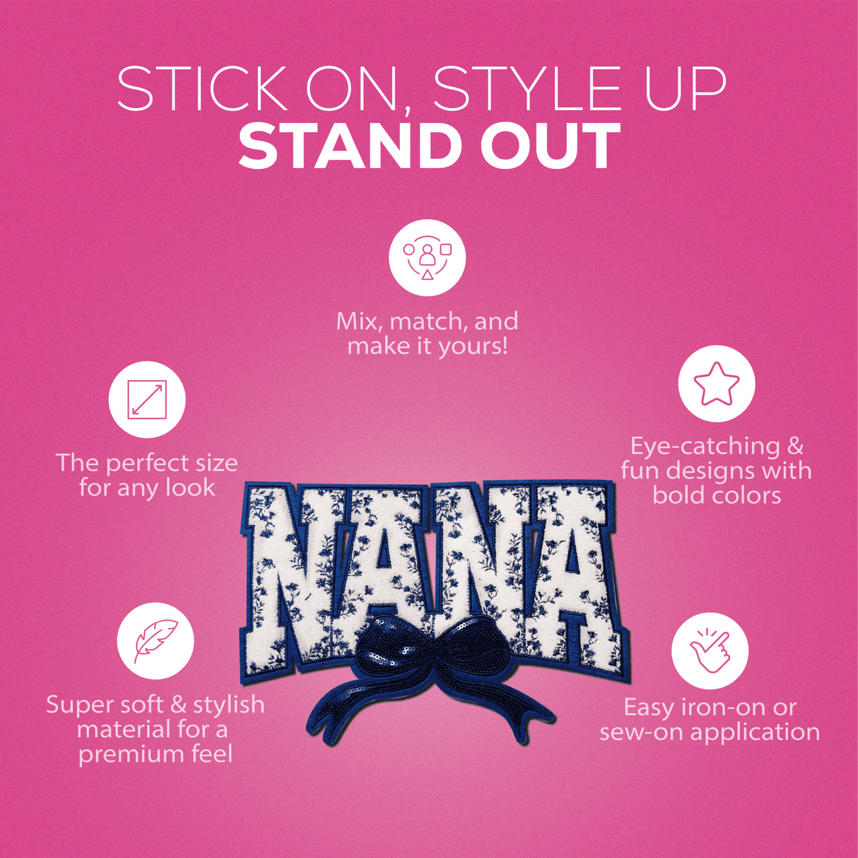 "Nana" Blue Floral with blue bow Chenille Patch - Counter Culture DIY