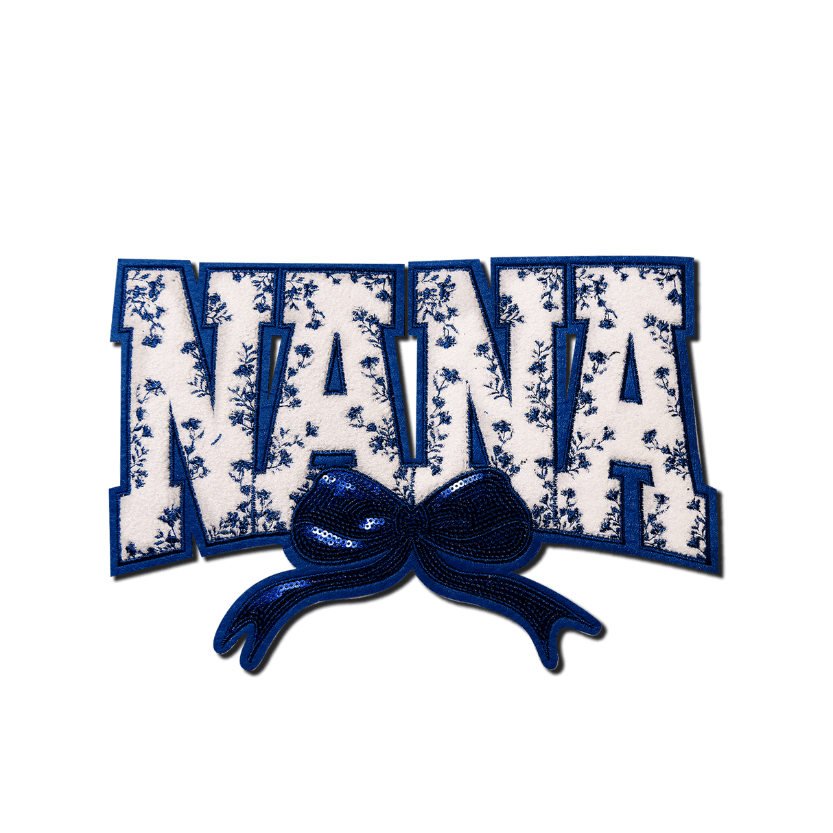 "Nana" Blue Floral with blue bow Chenille Patch - Counter Culture DIY