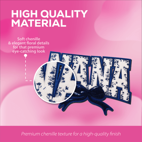 "Nana" Blue Floral with blue bow Chenille Patch - Counter Culture DIY