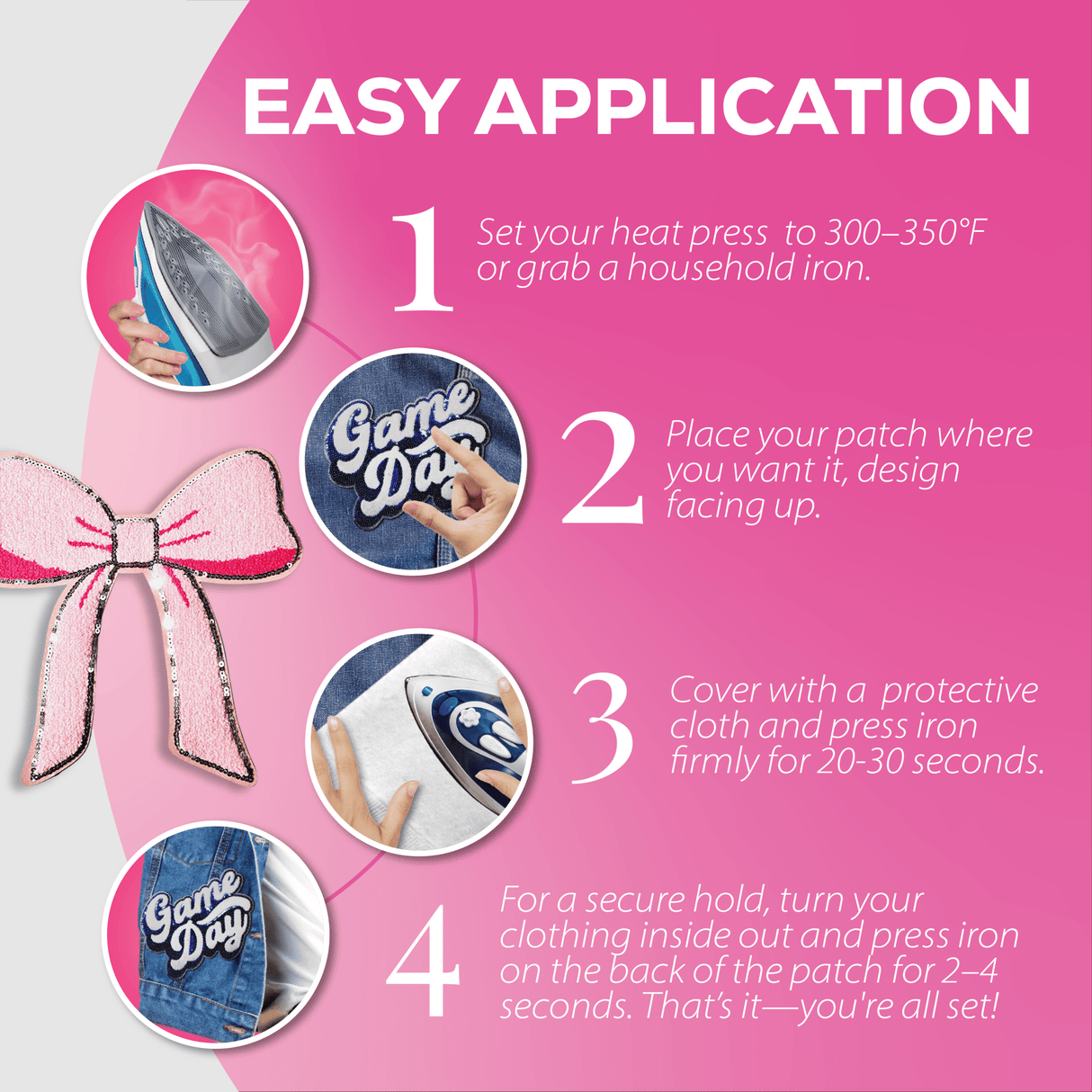 Pink Chenille Bow Patch - Counter Culture DIY