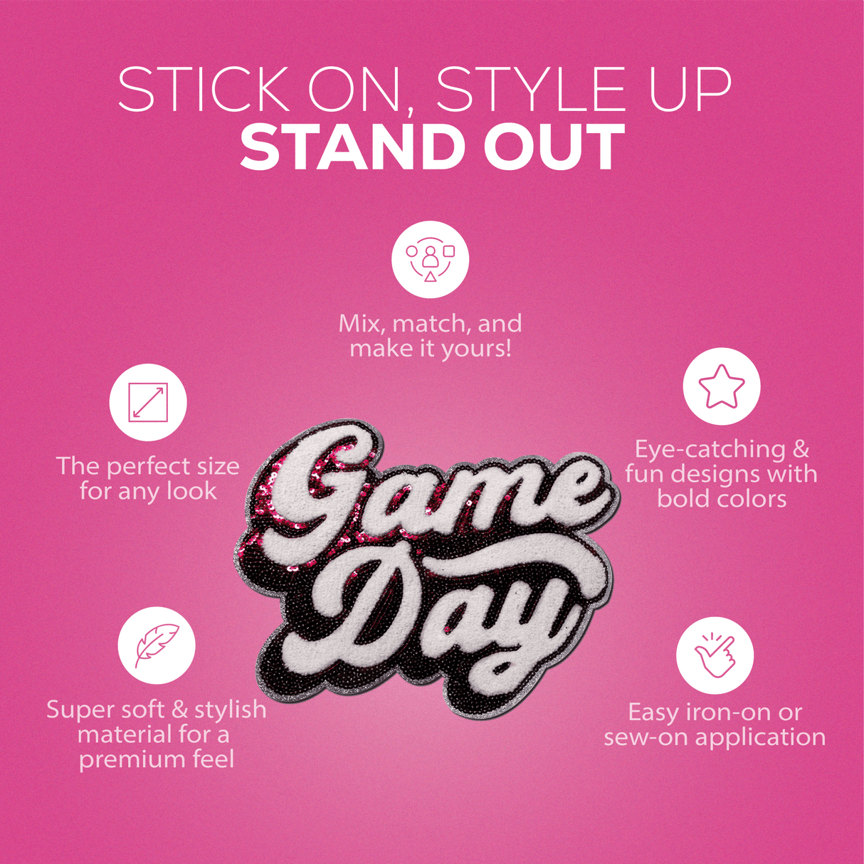Pink "Game Day" Chenille Patch - Counter Culture DIY
