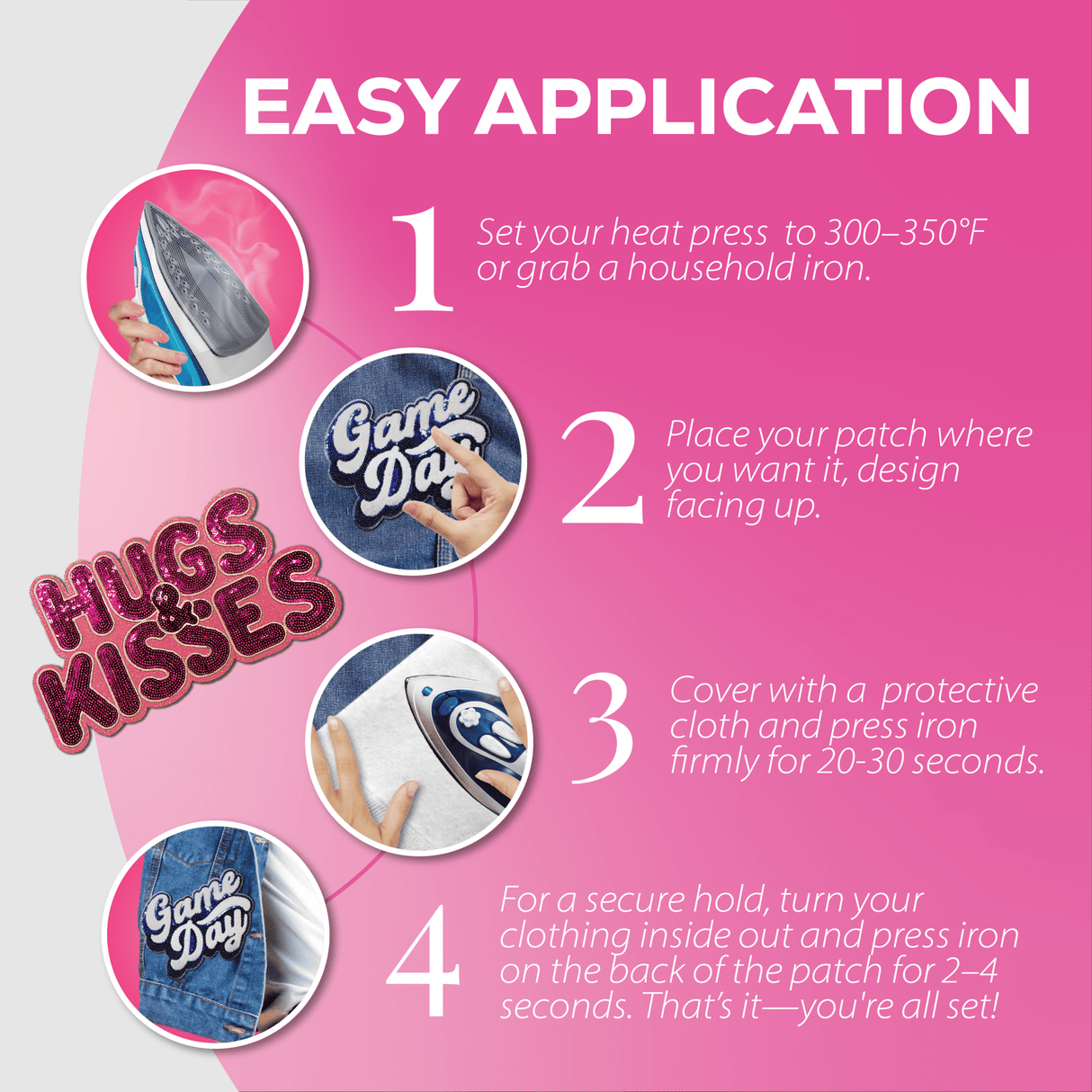 Pink "Hugs & Kisses" Chenille Patch - Counter Culture DIY