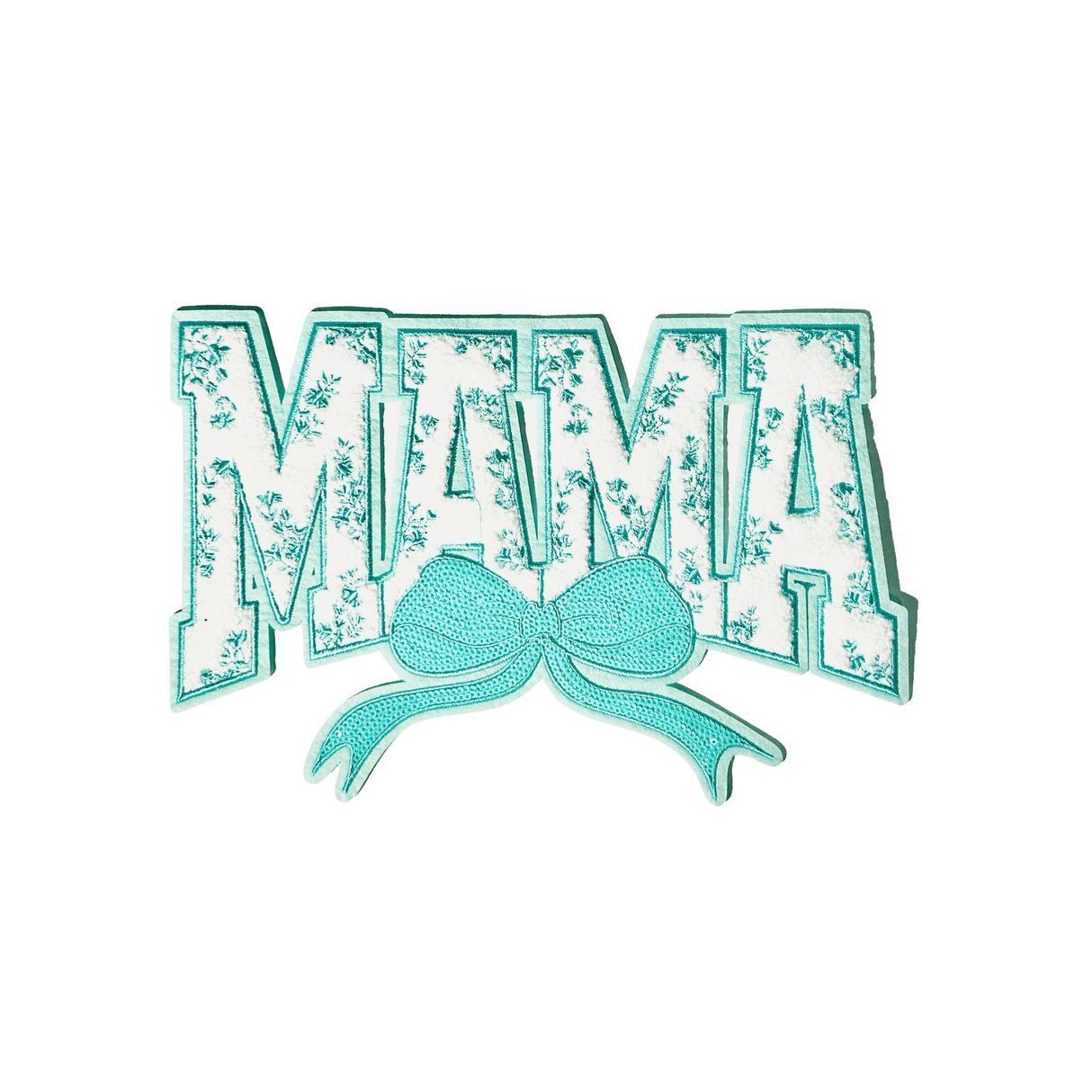 Teal "MAMA" Chenille Patch with Floral Accents & Bow - Counter Culture DIY