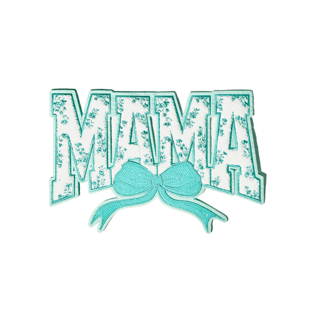 Teal "MAMA" Chenille Patch with Floral Accents & Bow - Counter Culture DIY