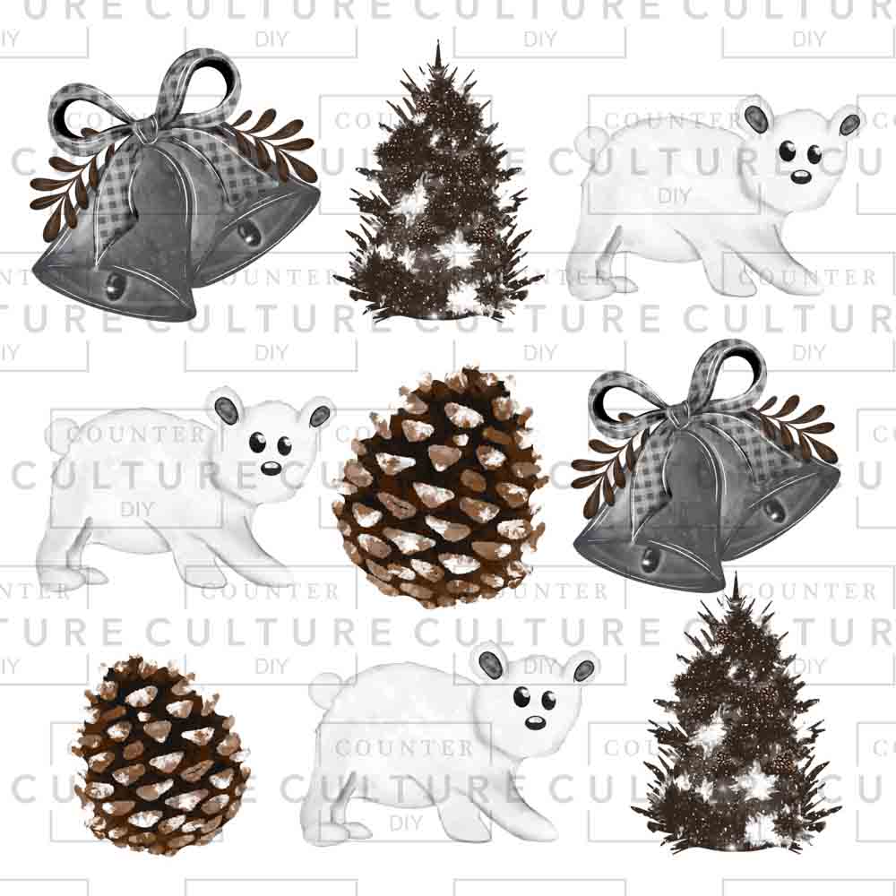 Watercolor polar bear grid UV DTF - Counter Culture DIY