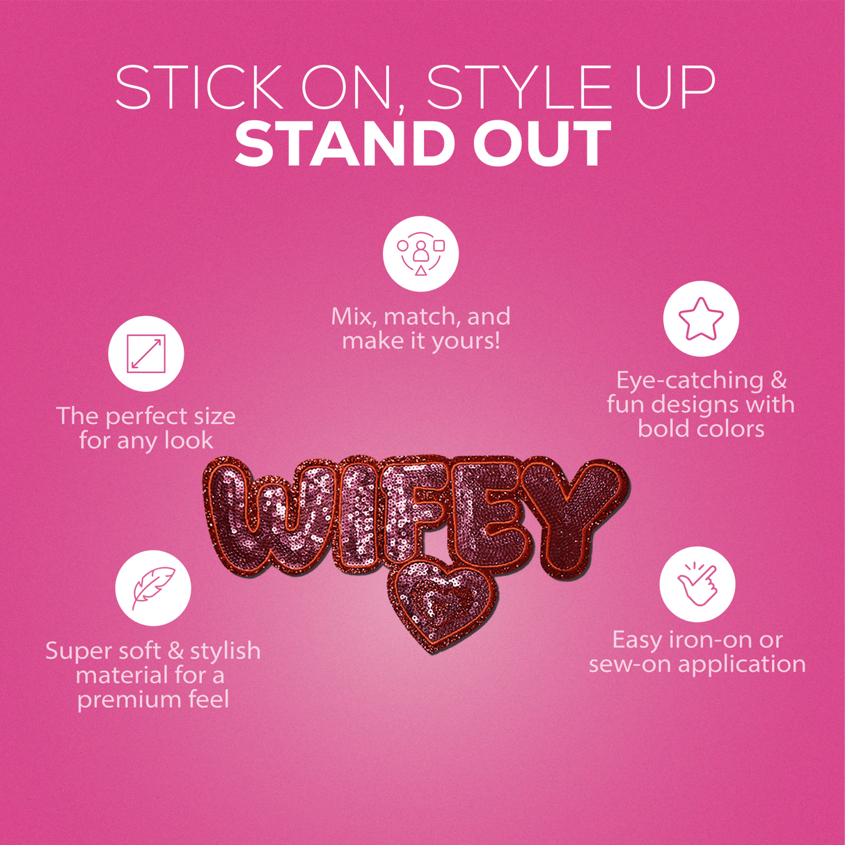 "Wifey" Red Heart sequin Chenille Patch - Counter Culture DIY