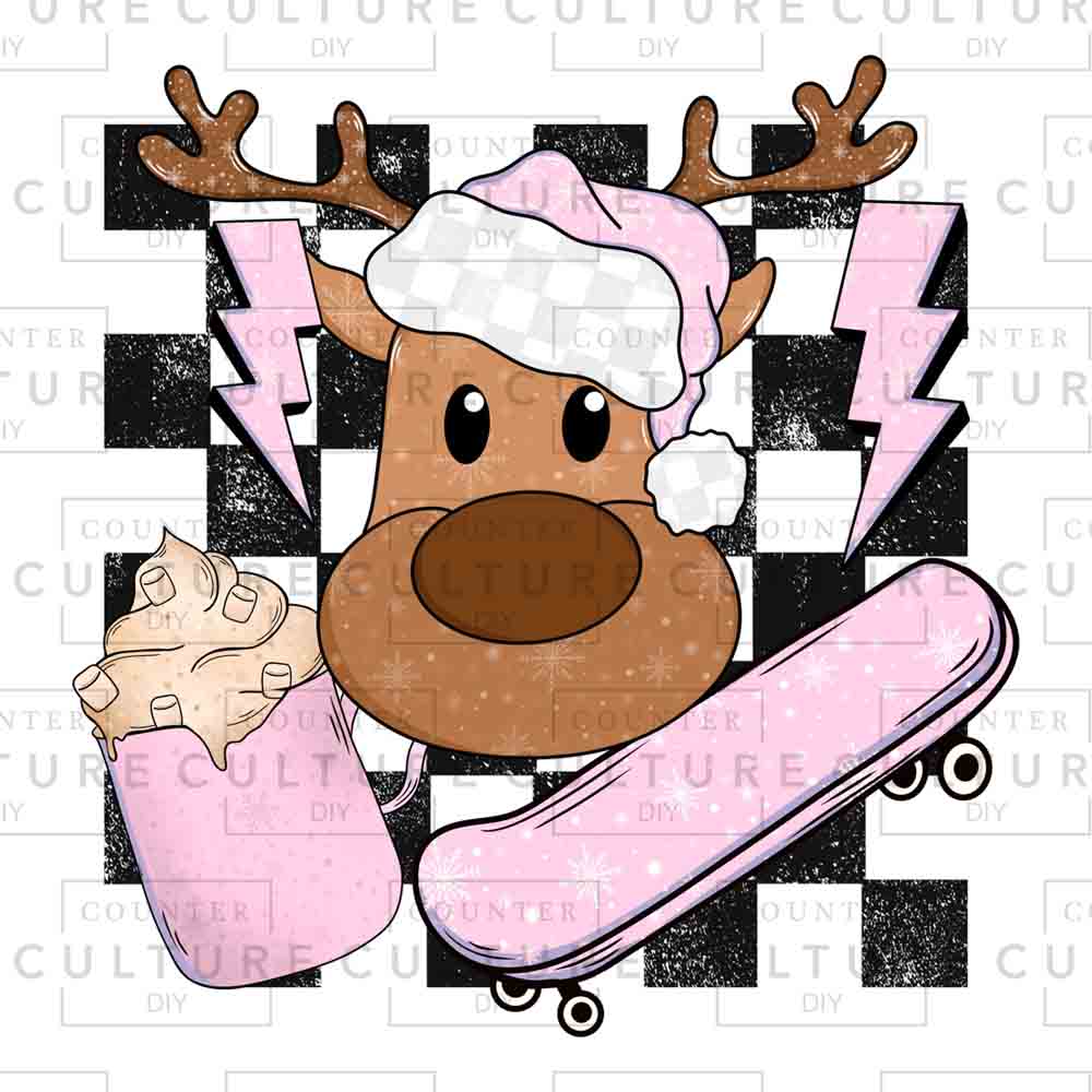 Pink reindeer UV DTF transfer