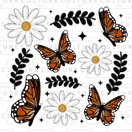 Butterfly daisy UV DTF transfer