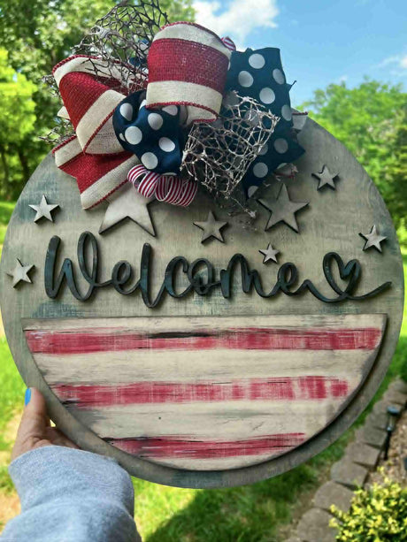 14" Laser Cut Wooden DIY Door Hanger Kit - Americana "Welcome" - Counter Culture DIY