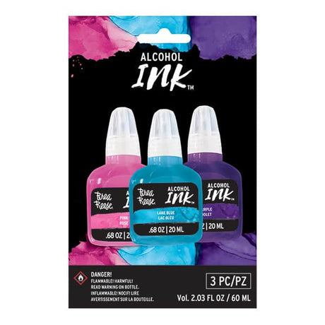 3 pack of alcohol ink blue, pink, purple