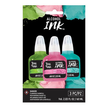 3 pack of green, pink, blue alcohol ink