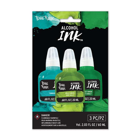 3 pack of blue and green alcohol ink