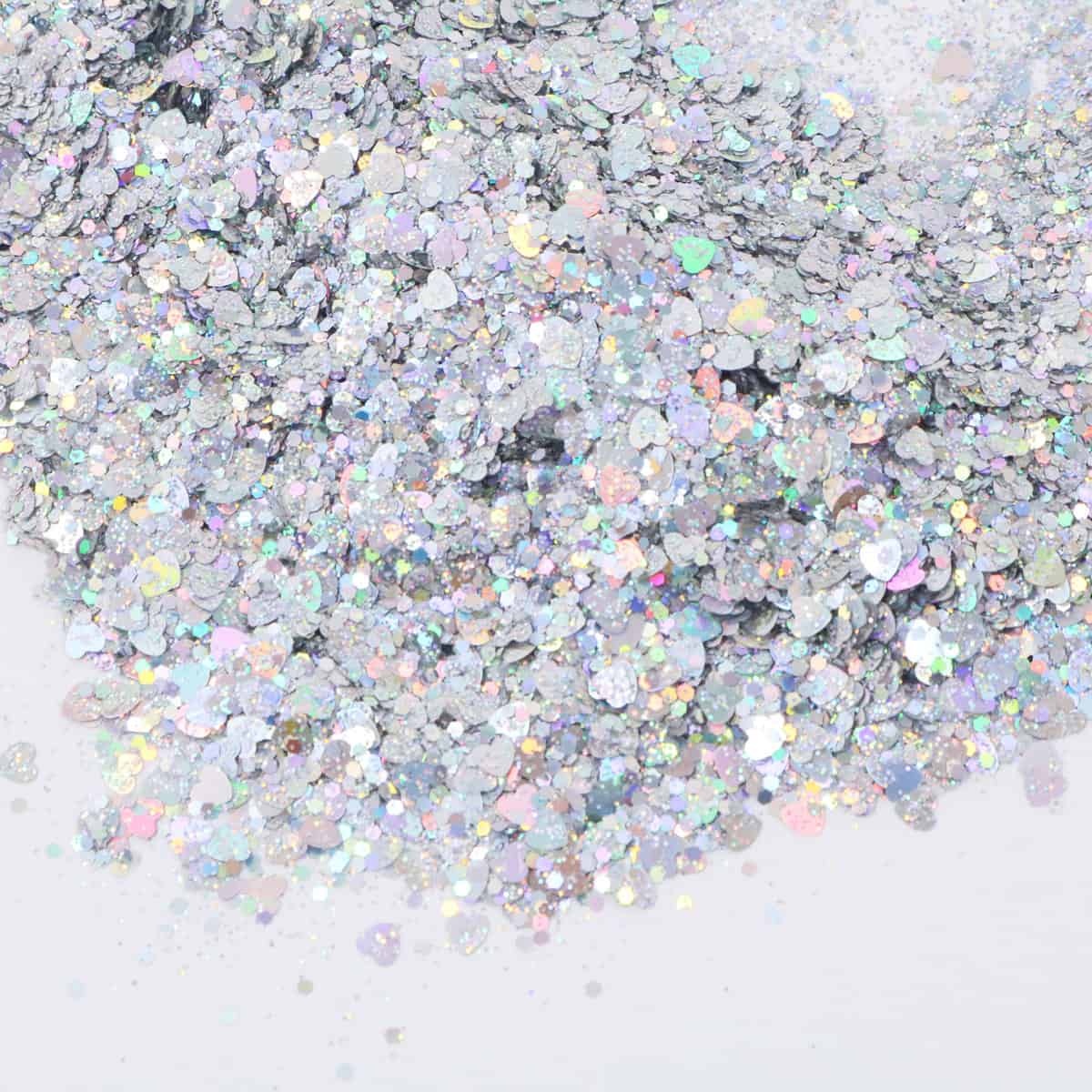 Silver heart glitter flakes