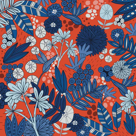 blue and orange printed vinyl with floral pattern