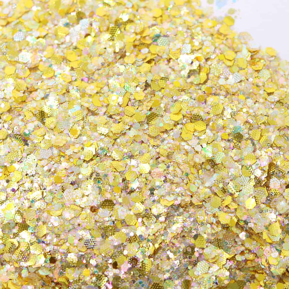 Silver and yellow hexagon glitter