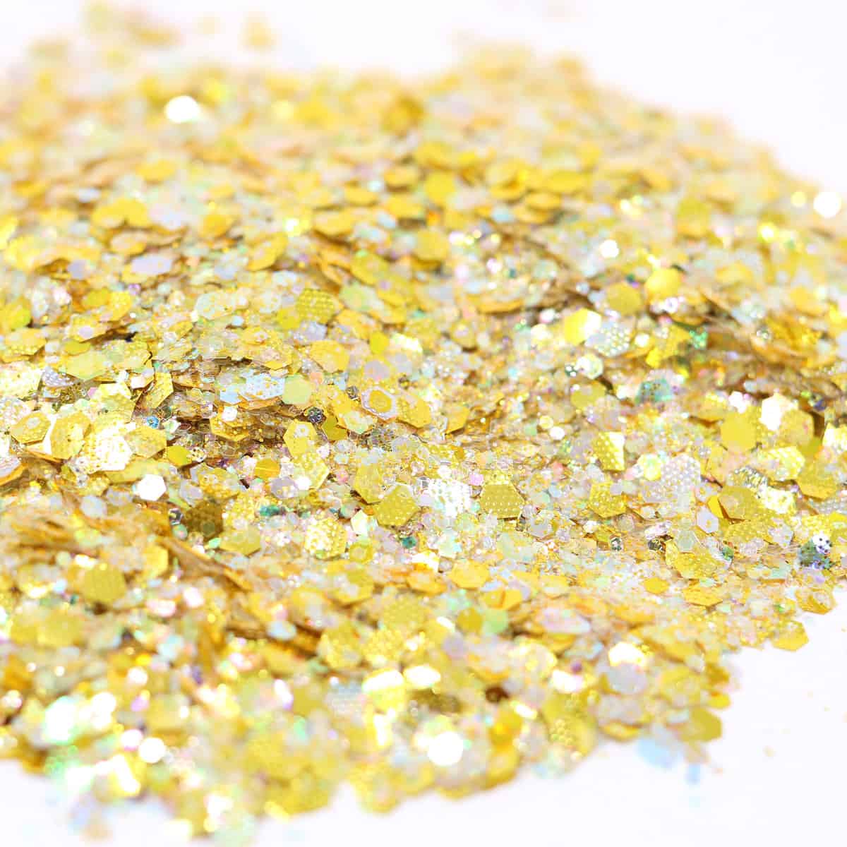 Silver and yellow hexagon glitter