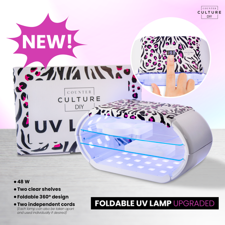 Counter Culture DIY 48W Foldable UV Lamp for Resin & Crafts | 360° Dual-Sided Curing Lamp with Timer Settings & USB-C Cord