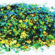 Blue and green chroma glitter flakes