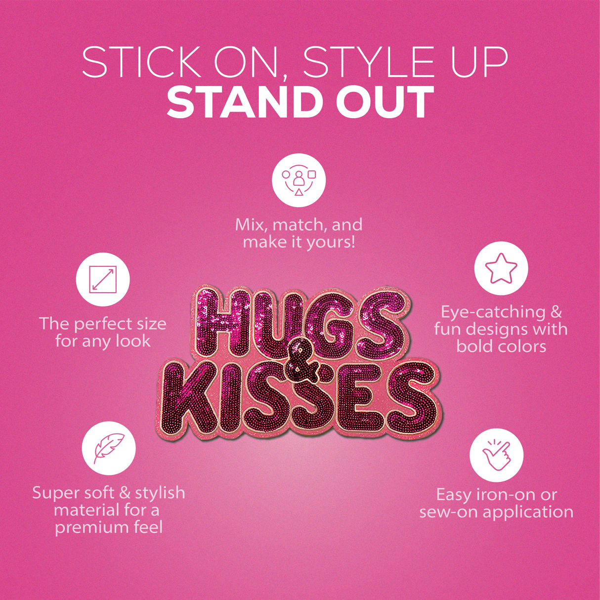 Pink "Hugs & Kisses" Chenille Patch