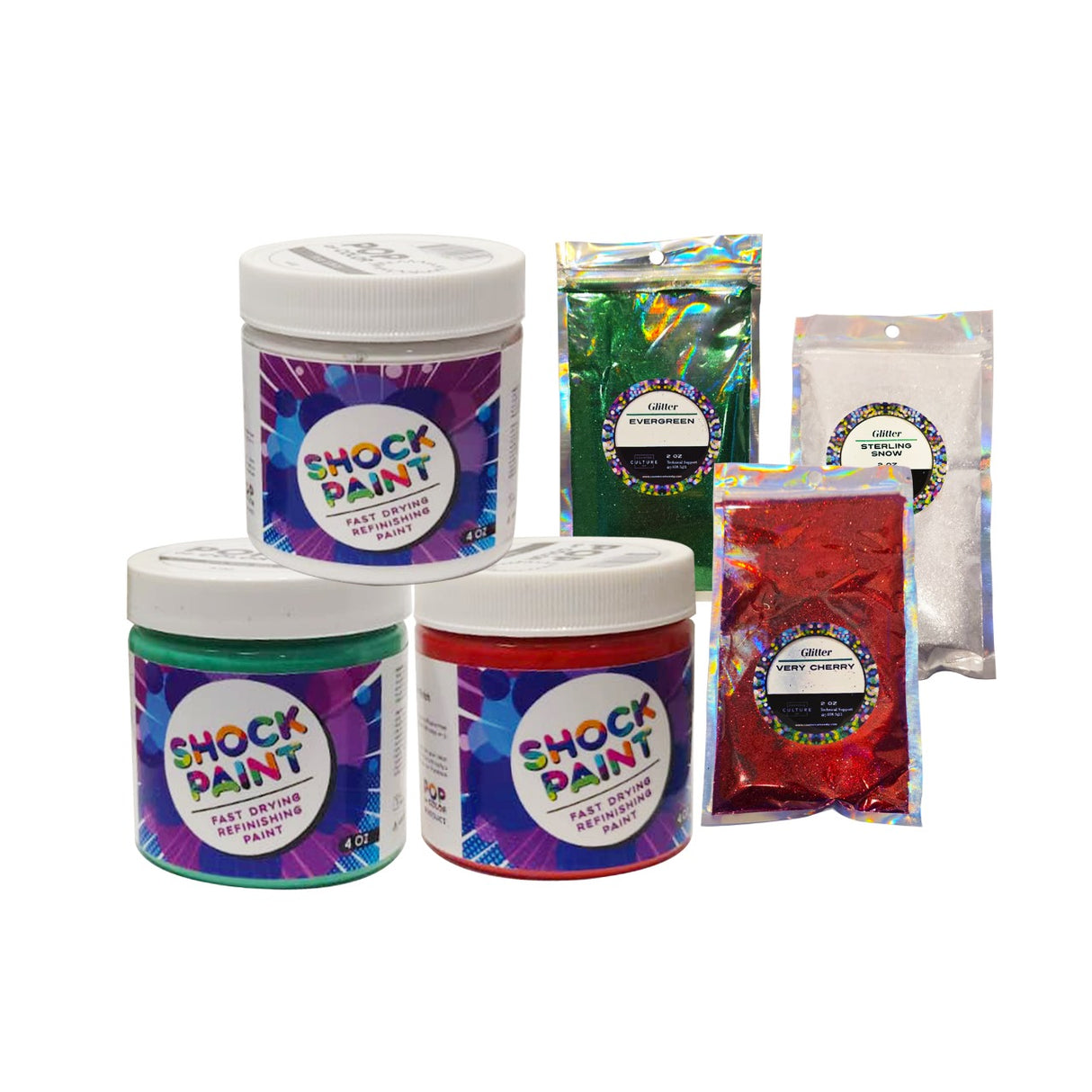🎄 Christmas Basics Bundle – Pop of Color Paints & Matching Glitters | Holiday Red, White & Green Set