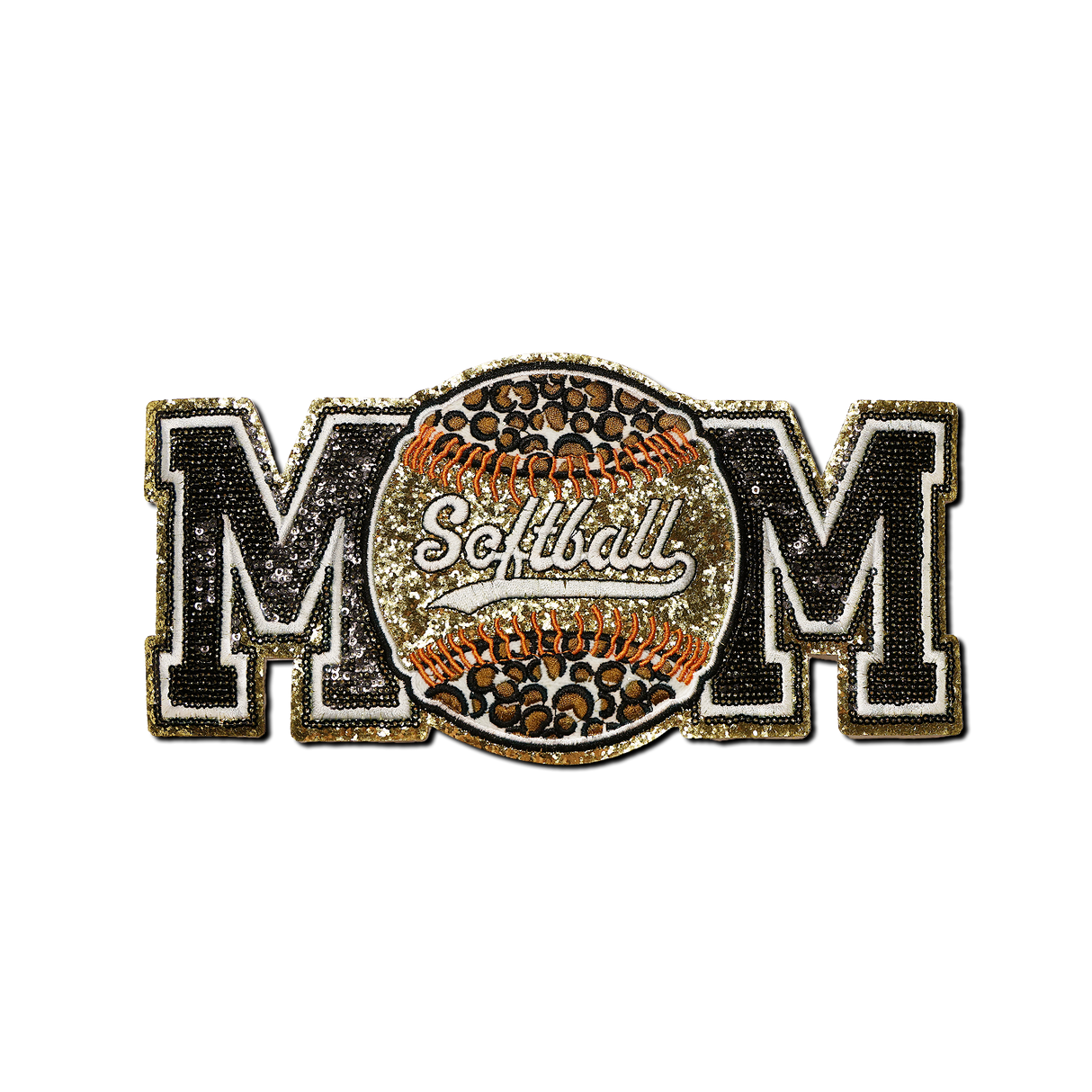 Softball "Mom" Black and Gold with Orange Stitching Patch
