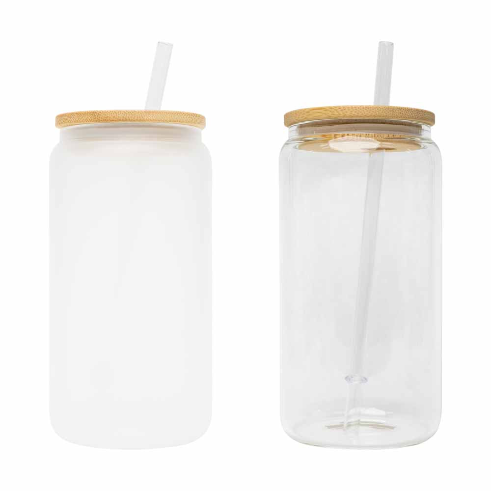16oz Glass Sublimation Cup With Bamboo Lid