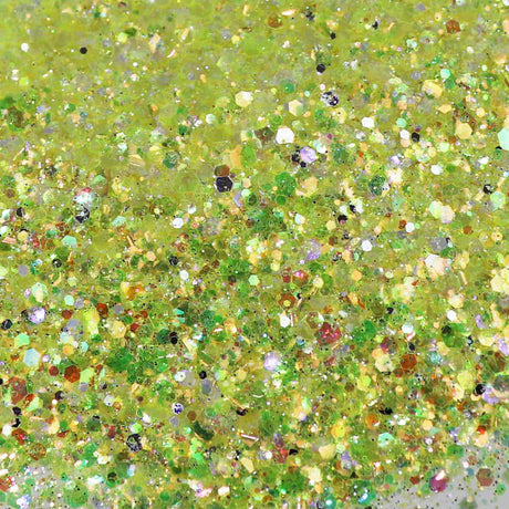 Flaky yellow and green glitter