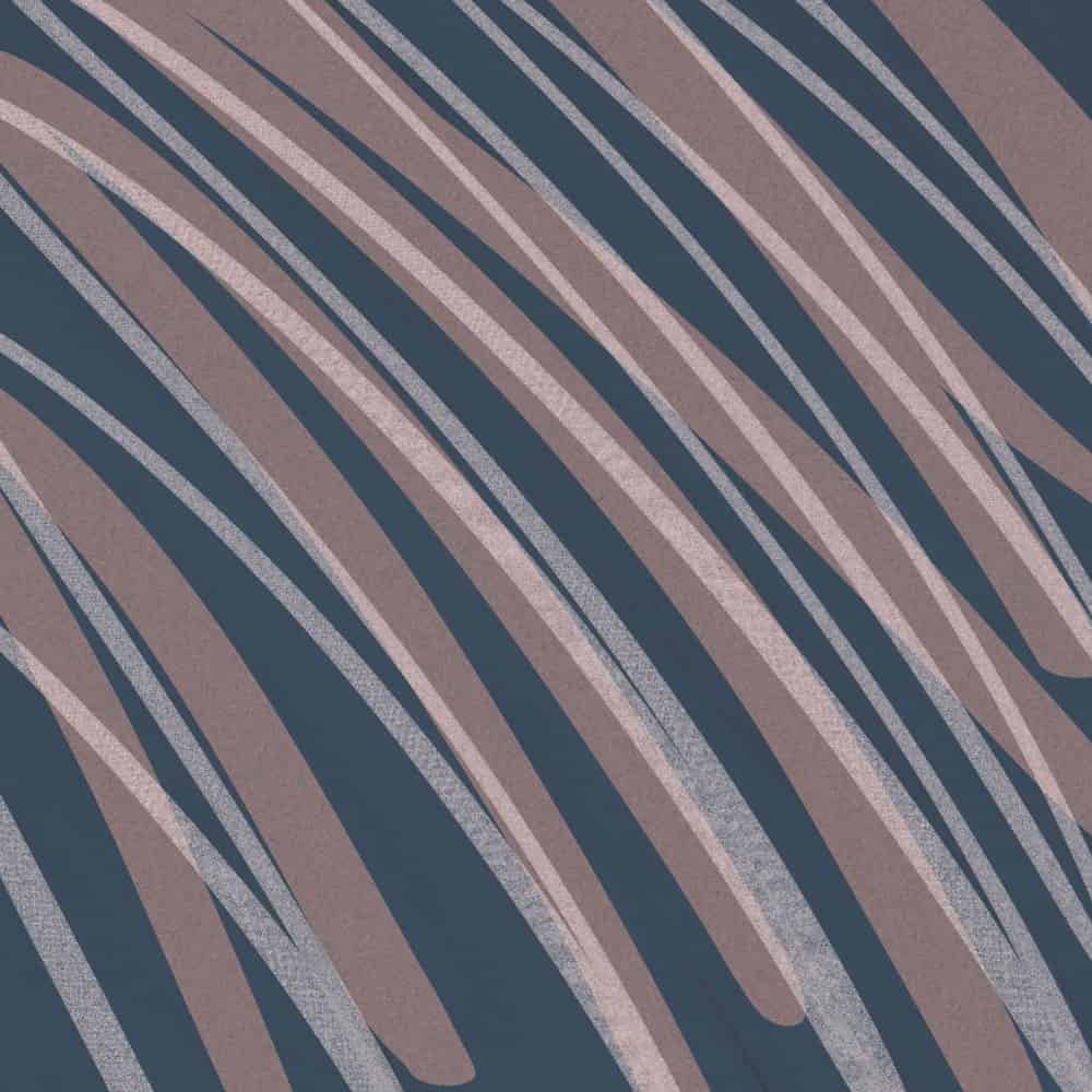blue printed vinyl with beige and white stripes
