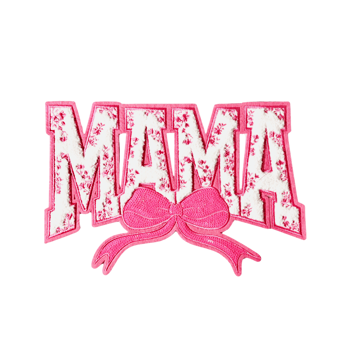 Pink "MAMA" Chenille Patch with Floral Accents & Bow