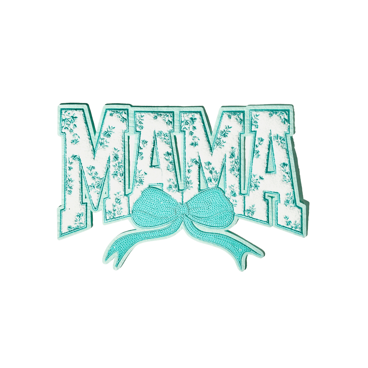 Teal "MAMA" Chenille Patch with Floral Accents & Bow