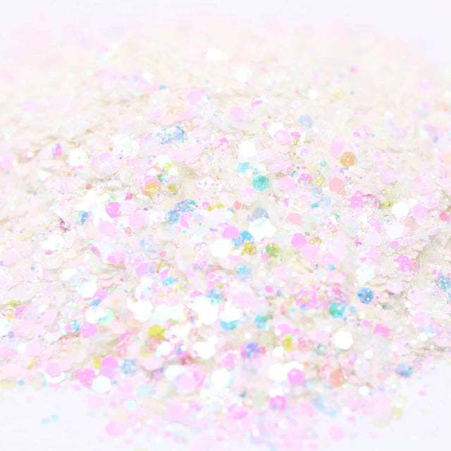 flaky white glitter with pastel accents