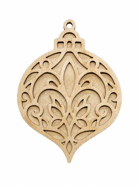 Vintage damask paintable Christmas ornament blank, 3 inches wide