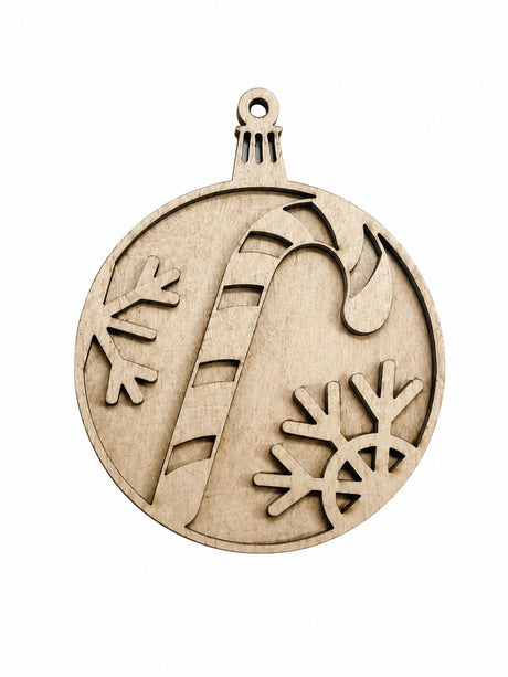 Candy cane paintable Christmas ornament blank, 3 inches wide