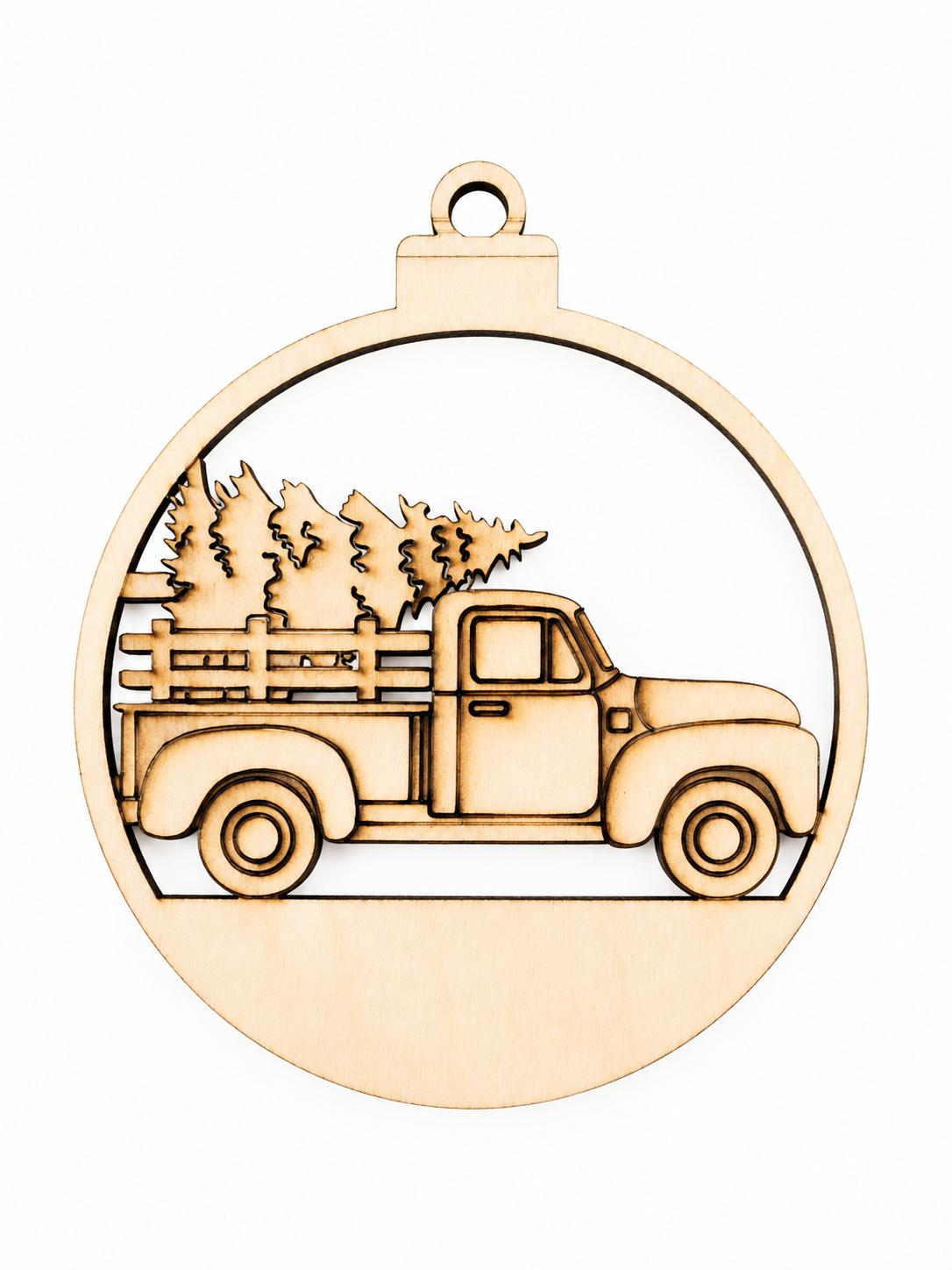 Farm Truck & Tree Paintable Christmas Ornament Blank - Counter Culture DIY product image 1