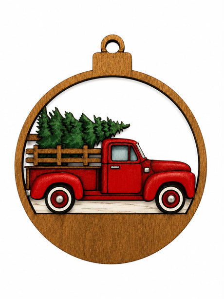 Farm truck and Christmas tree paintable ornament blank, 3 inches wide, alternate view 2
