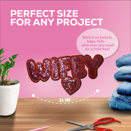 "Wifey" Red Heart sequin Chenille Patch