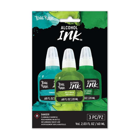 Brea Reese Alcohol Ink 3 Pack - Turquoise, Kelly Green, Cobalt Green - Counter Culture DIY