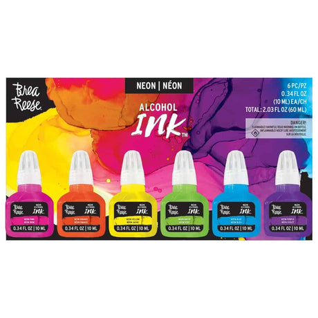 Brea Reese Alcohol Ink 6 Pack - Neon Pink, Neon Yellow, Neon Orange, Neon Green, Neon Blue, Neon Purple - Counter Culture DIY