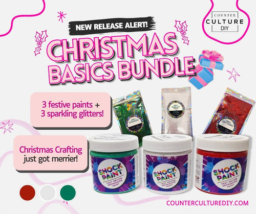 🎄 Christmas Basics Bundle – Pop of Color Paints & Matching Glitters | Holiday Red, White & Green Set - Counter Culture DIY