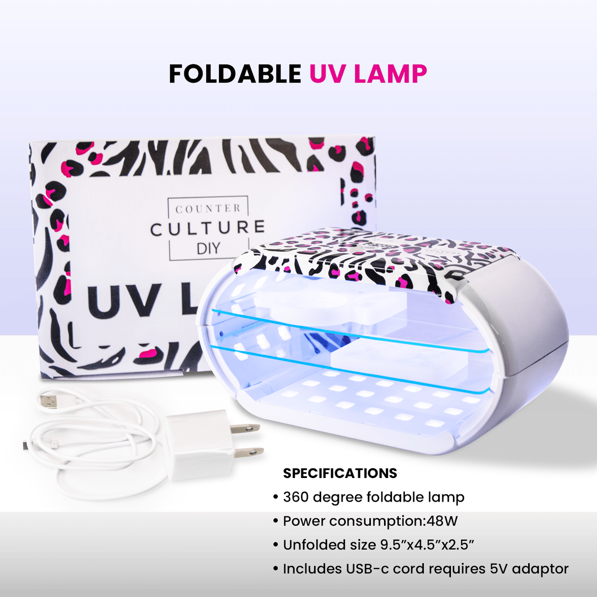 Counter Culture DIY 48W Foldable UV Lamp for Resin & Crafts | 360° Dual - Sided Curing Lamp with Timer Settings & USB - C Cord - Counter Culture DIY