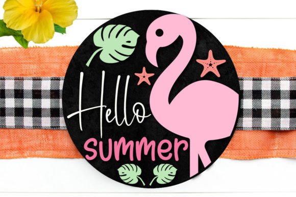 14" Wooden Door Hanger Kit- Flamingo "Hello Summer"