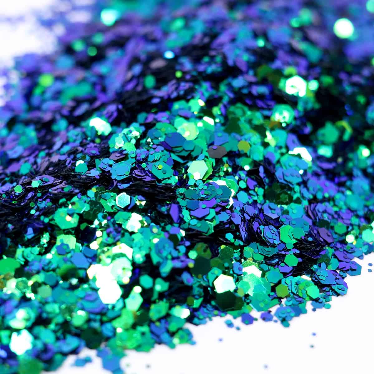 Blue and green hexagon glitter