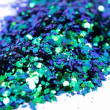 Blue and green hexagon glitter