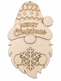 Unfinished layered wooden Merry Christmas gnome craft blank with snowflake on white background