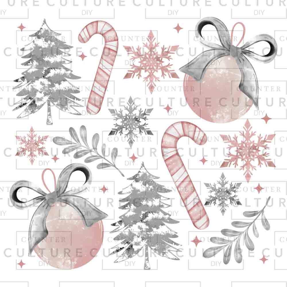 Pink Christmas Watercolor UV DTF - Counter Culture DIY